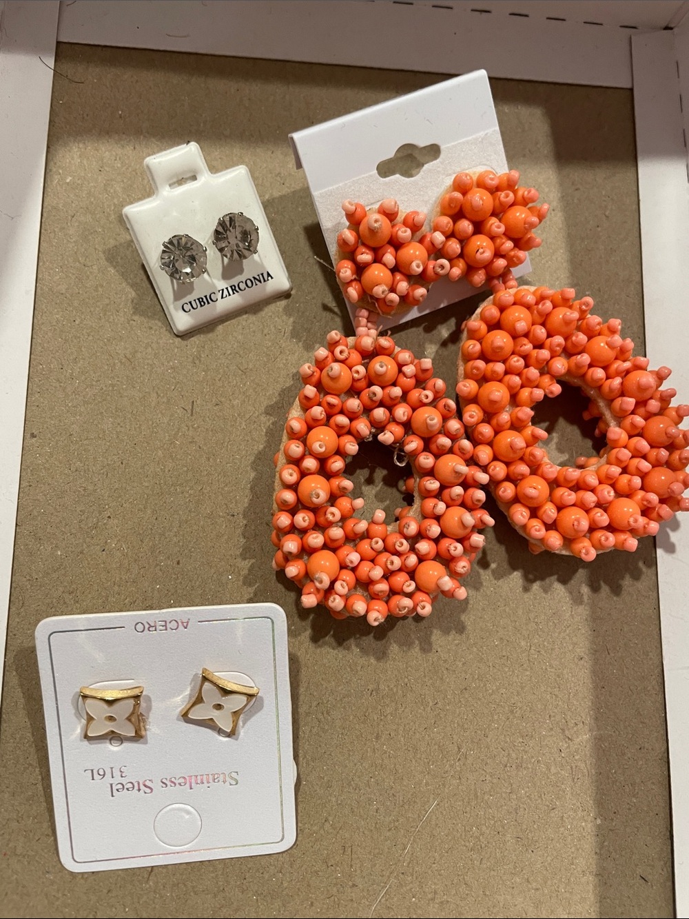 Bold Coral Beaded Hoop Earrings - Statement Orange bundke 3pc